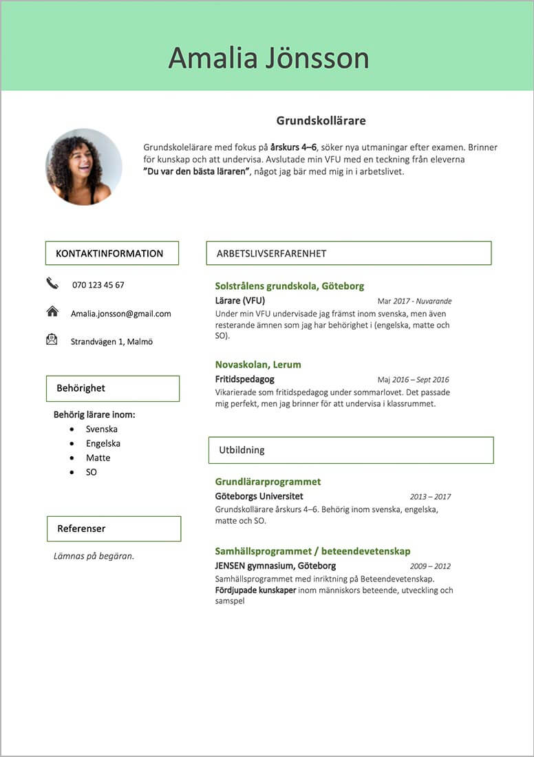 exempel på hur ett CV kan se ut