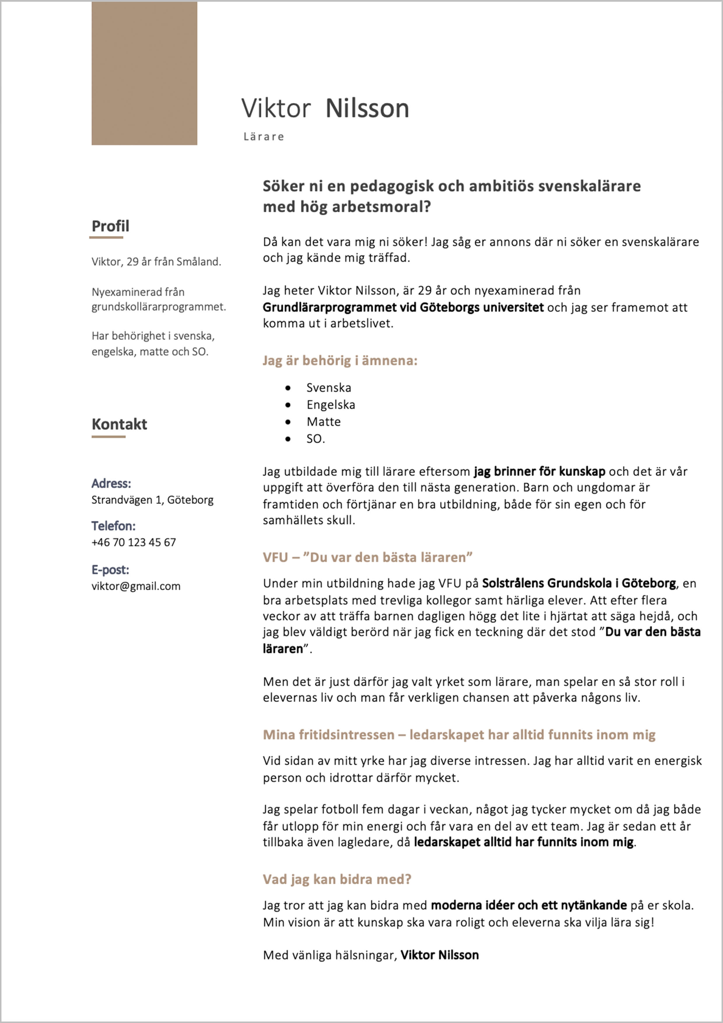 Personligt brev för lärare Mallar & Exempel