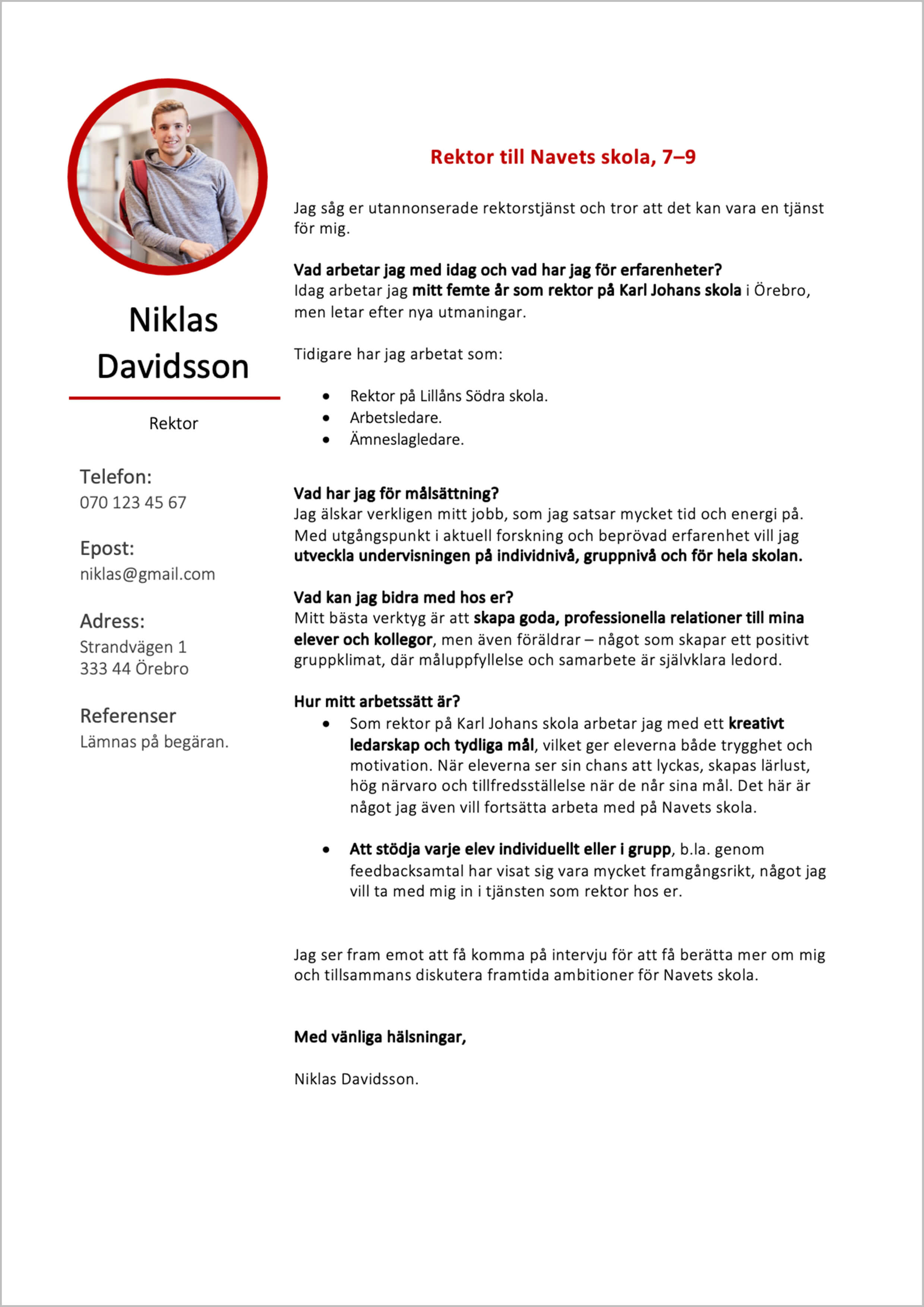Personligt brev mall för dig som rektor Personligtbrev.se