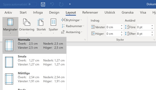 Marginaler i microsoft word