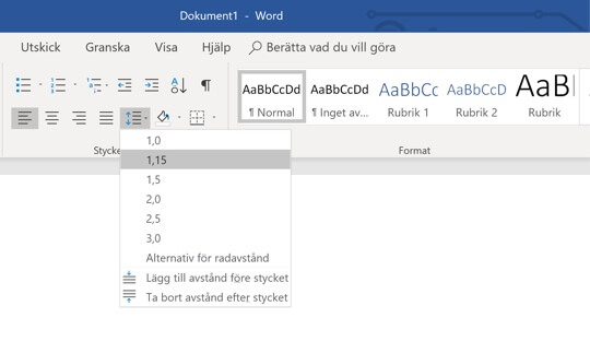 Radavstånd i microsoft word