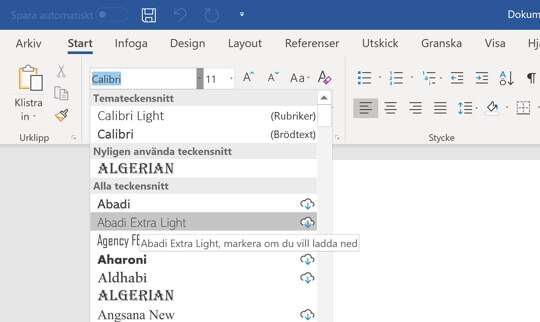 Typsnitt i microsoft word